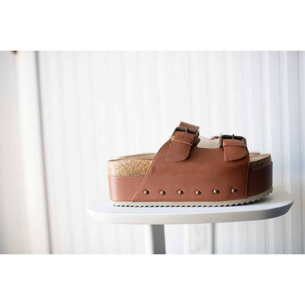 Free People Rule Breaker Platform Sandals in Chestnut Leather 38 NEW - Picture 2 of 5